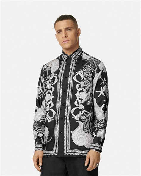 versace seashell|Barocco Sea Silk Shirt Black,Print .